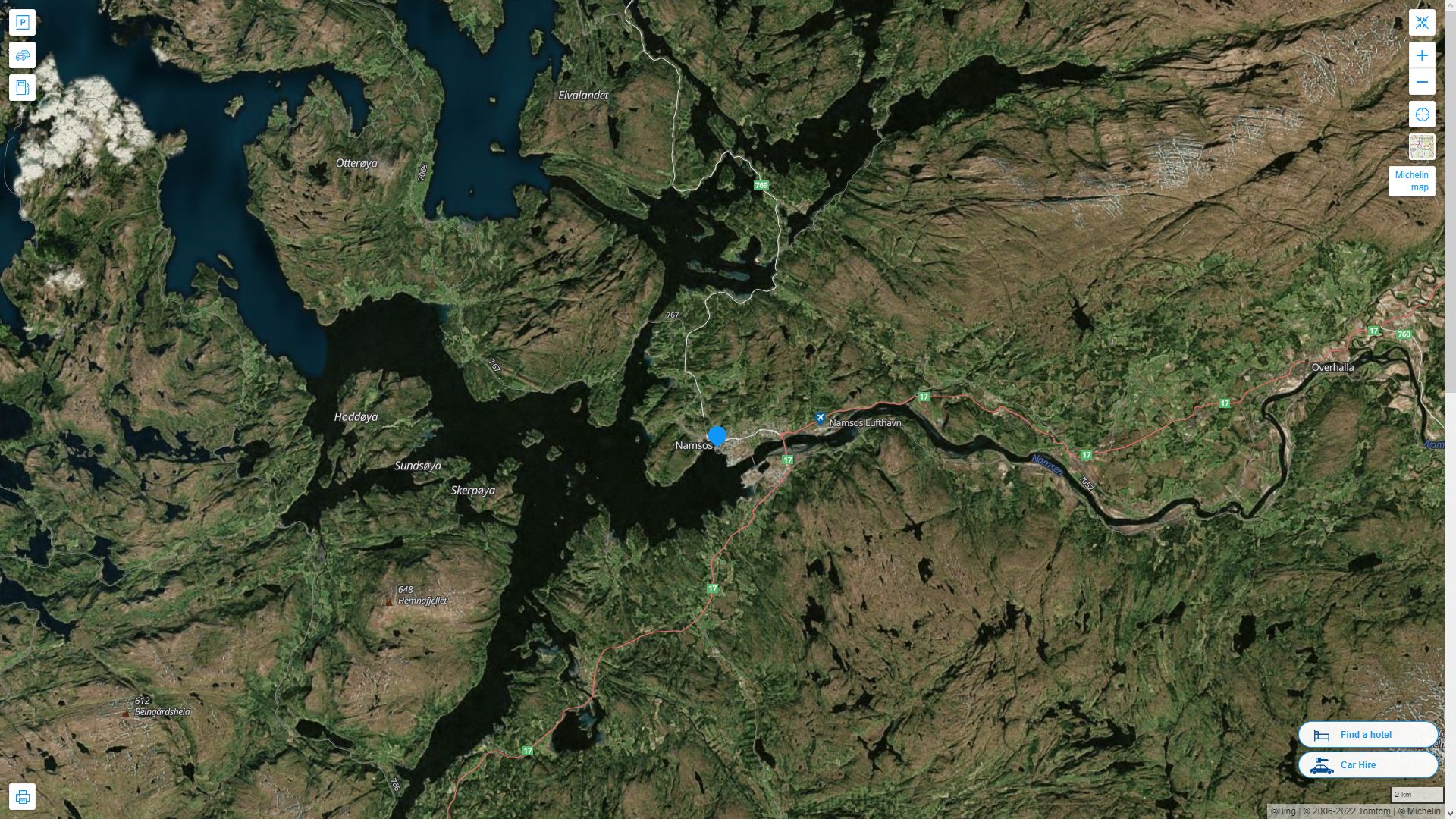 Namsos Highway and Road Map with Satellite View